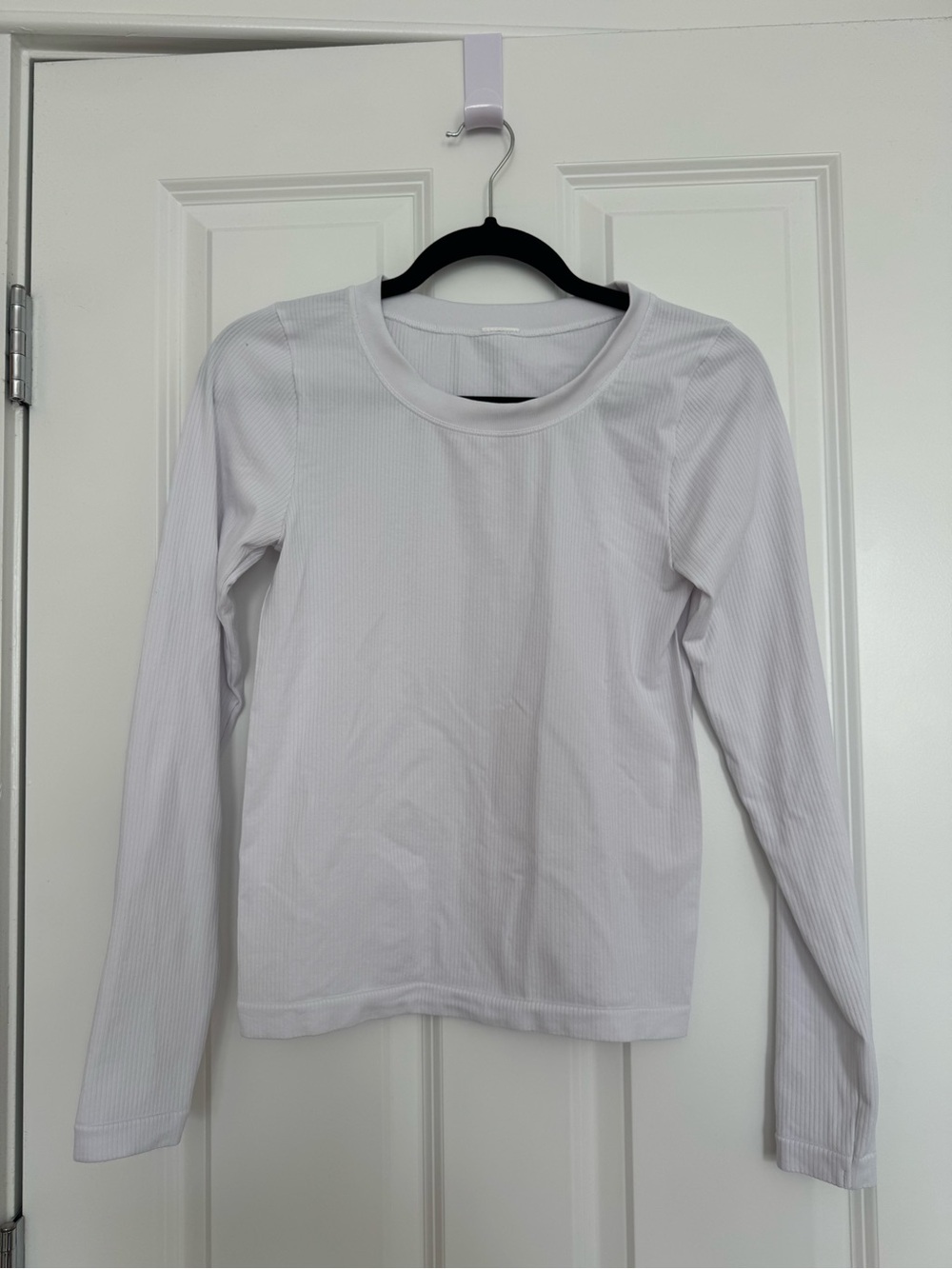 Athleta White Ribbed Athletic Long Sleeve Top Size Large
